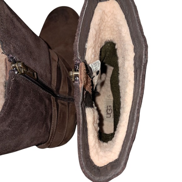 UGG Lorna Boots Womens 8 Brown Leather Suede Shearling Lined Waterproof Outdoors - Picture 14 of 16